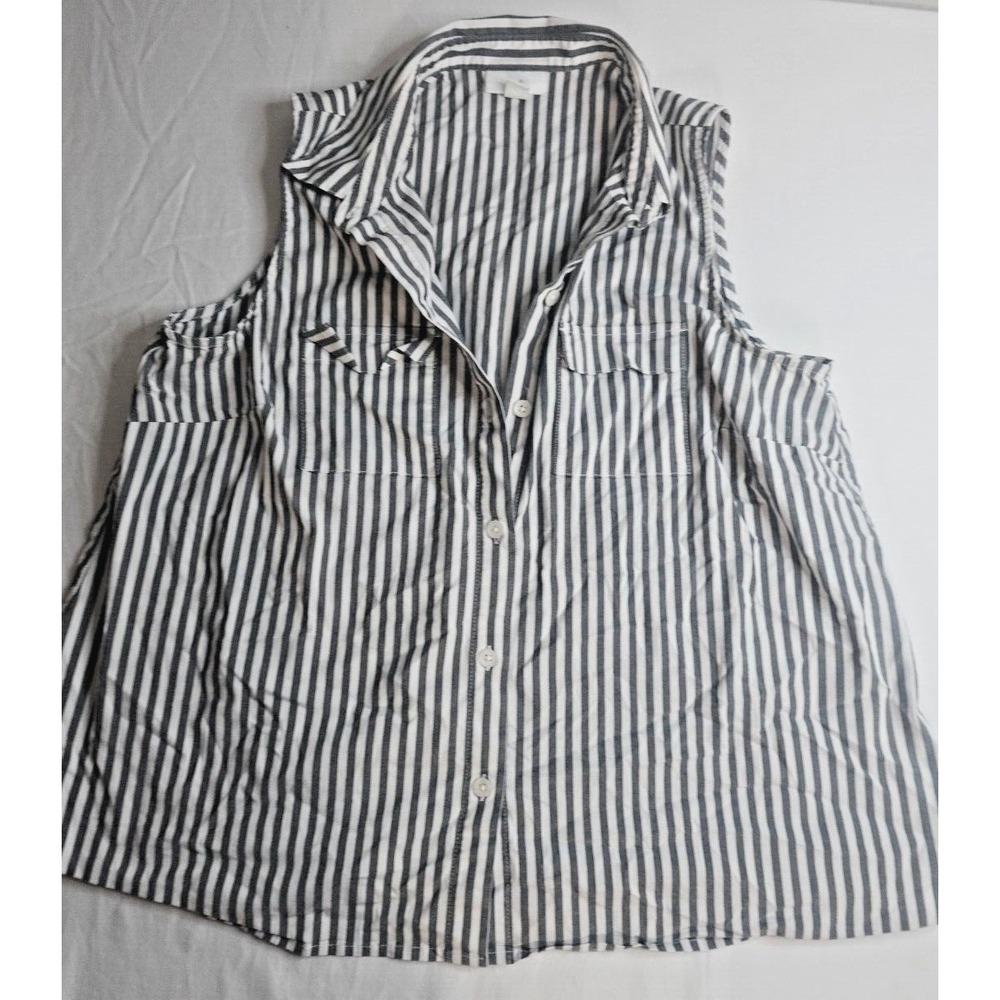 J. Jill Sleeveless Button-Down Shirt Dressy Top in White and Black Stripes